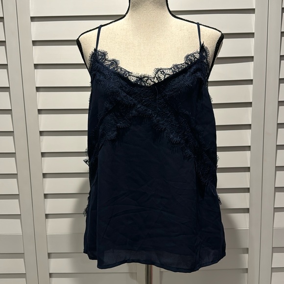 Lush Pre Loved Lace lined Navy Tank with Adjustable Straps in 100% Polyester. - Picture 1 of 7
